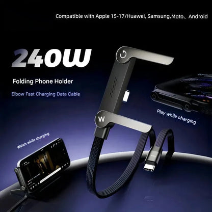 Official Authorized | 2-in-1 Invisible Holder Charger Cable - 240W Fast Charging Cord with Built-In Phone Stand（副本）