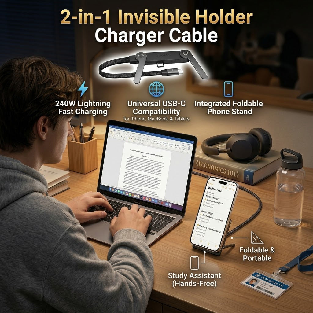 Official Authorized | 2-in-1 Invisible Holder Charger Cable - 240W Fast Charging Cord with Built-In Phone Stand（副本）