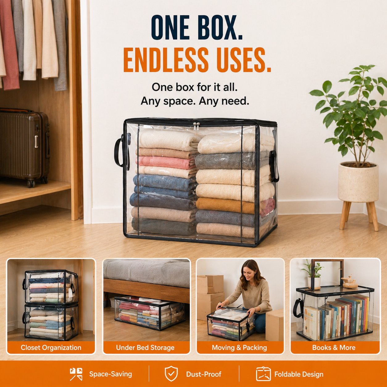 💖LAST DAY 50% OFF ✨📦Lumazilo® Large Heavy-Duty Thick Plastic Clear Storage