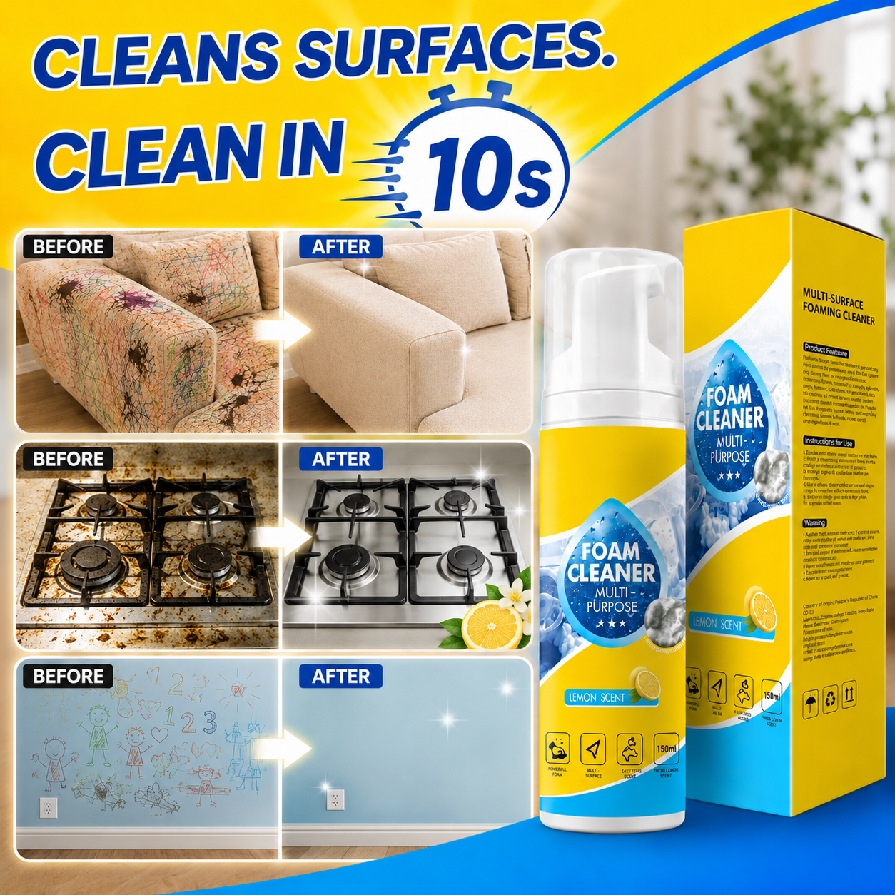 Last Day 50% OFF🔥 Foam No-Rinse Cleaner — Spray, Wipe & Done