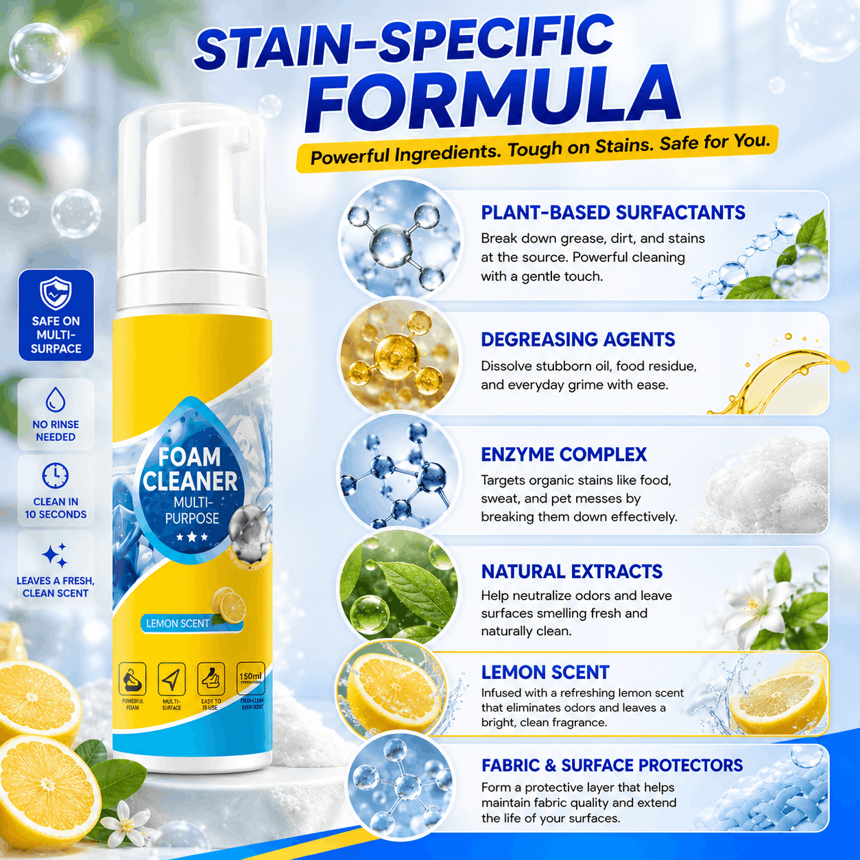 Last Day 50% OFF🔥 Foam No-Rinse Cleaner — Spray, Wipe & Done