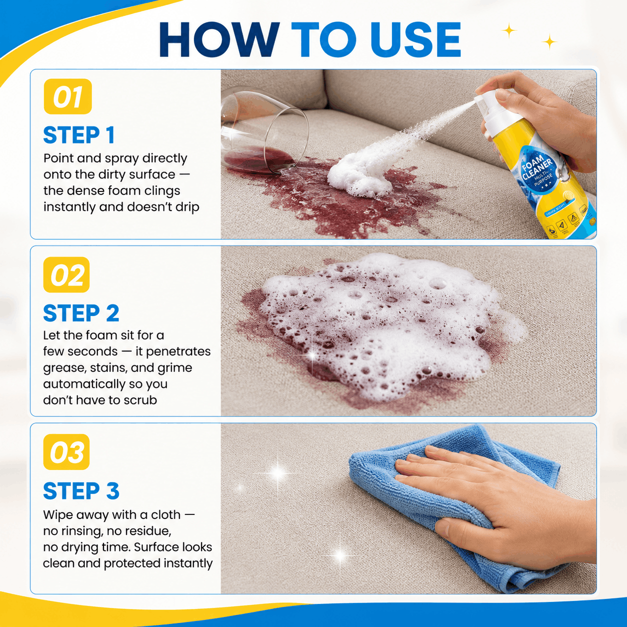 Last Day 50% OFF🔥 Foam No-Rinse Cleaner — Spray, Wipe & Done