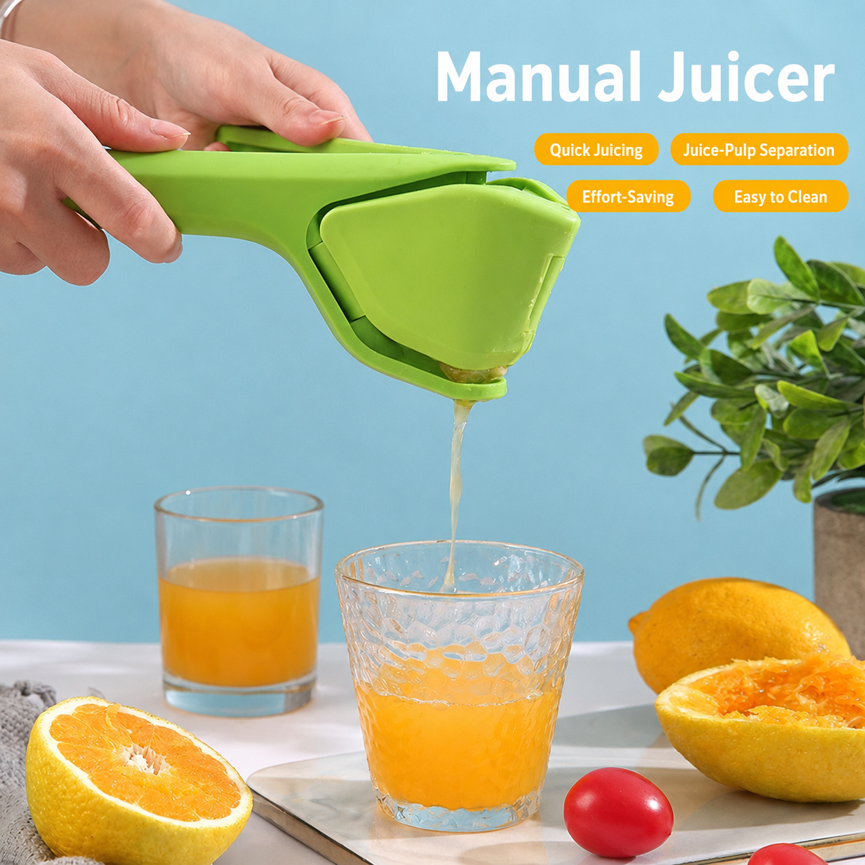 Fresh OJ in 10 Seconds – No Electricity, No Mess, No Regrets. Just Squeeze & Pour. 🍊⚡